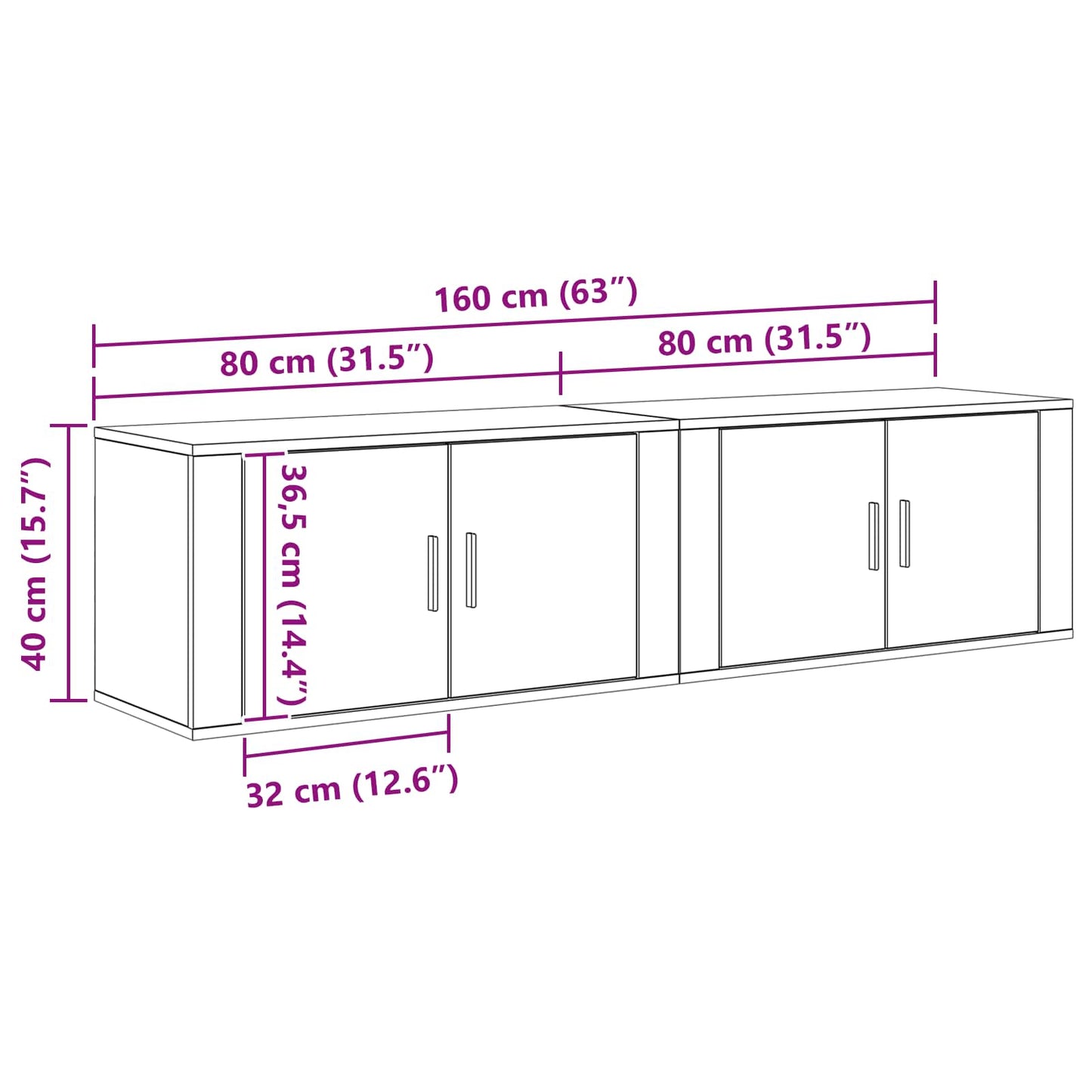 Fali TV szekrény szett 2 pcs Artisan tölgy 80 x 34,5 x 40 cm