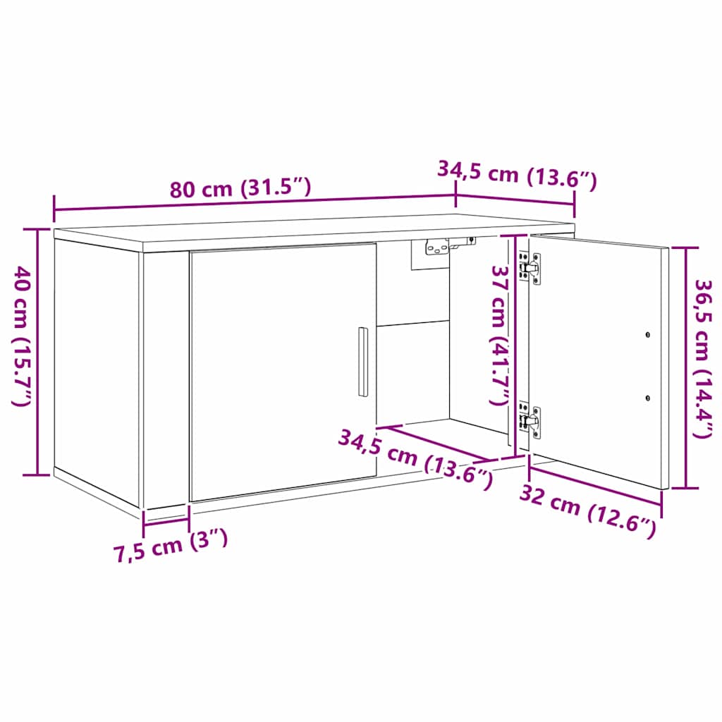 Fali TV szekrény szett 3 pcs Fekete tölgy 80 x 34,5 x 40 cm