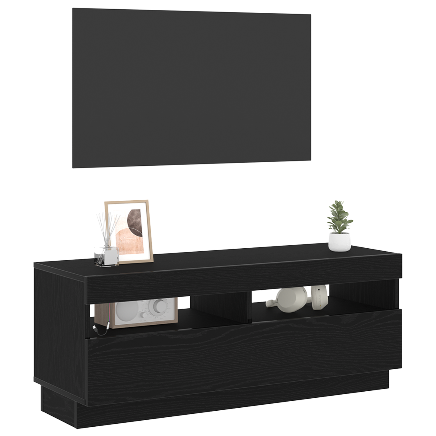 TV szekrény LED -es lámpákkal Fekete 100 x 35 x 40 cm Faanyag