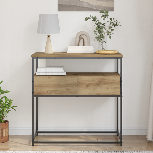 Konzolasztal kézműves tölgy 75 x 40 x 75 cm Műgyantás fa és fém
